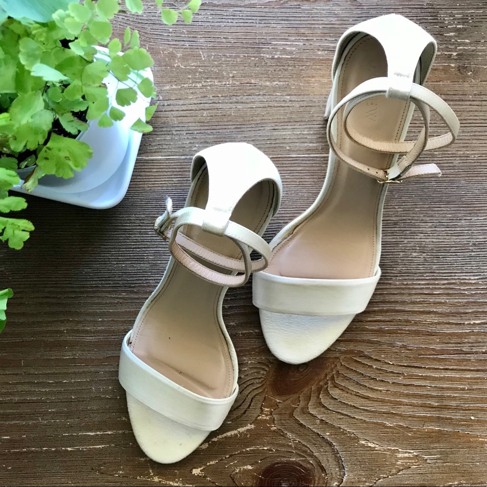 J Crew Satin Heels with Ankle Straps G0888 Ivory